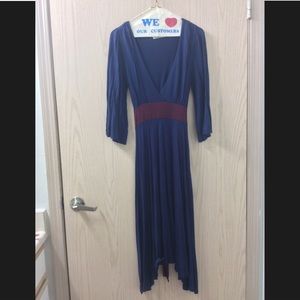 Asymmetrical hem, ruched shoulder,  V neck dress